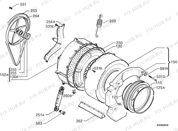 Взрыв-схема стиральной машины Electrolux EWF1636 - Схема узла Functional parts 267